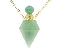 KIJSKKOPO Collier En Pierre Naturelle Avec Flacon De Parfum En Forme De Cône, Pendentif Diffuseur D'Huiles Essentielles, Améthyste Reiki, Pointe Hexagonale, Chakras, Énergie Cristalline, Collier