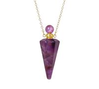 KIJSKKOPO Collier En Pierre Naturelle Avec Pendentif Diffuseur D'Huiles Essentielles Reiki Hexagonal Pointu 7 Chakras, Collier En Pierres Précieuses Énergétiques, Bijoux pour Filles En Amét