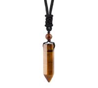 KIJSKKOPO Collier Hexagonal En Pierres D'Énergie Naturelle, Pendentif En Perles De Cristal De Colonne Reiki Des 7 Chakras, Collier Ras Du Cou Réglable En Corde, Bijoux Viking, Cadeau pour Femmes,