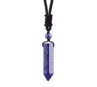 KIJSKKOPO Collier Hexagonal En Pierres D'Énergie Naturelle, Pendentif En Perles De Cristal De Colonne Reiki Des 7 Chakras, Collier Ras Du Cou Réglable En Corde, Bijoux Viking, Cadeau pour Femmes,