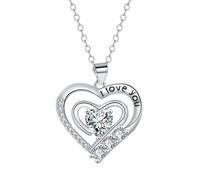 KIJSKKOPO Collier « Je T’Aime » En Argent Avec Pendentif Double Cœur Et Zircon Cubique, Idéal pour Maman (Anniversaire, Saint Valentin, Etc.).
