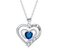 KIJSKKOPO Collier « Je T’Aime » En Forme De Cœur pour Maman, Pendentif Double Cœur Argenté Avec Zircon Cubique, Cadeau pour Une Petite Amie, Une Épouse Ou Une Maman, pour Un Annivers