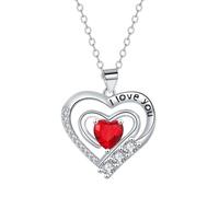 KIJSKKOPO Collier « Je T’Aime » En Forme De Cœur pour Maman, Pendentif Double Cœur Argenté Avec Zircon Cubique, Cadeau pour Une Petite Amie, Une Épouse Ou Une Maman, pour Un Annivers