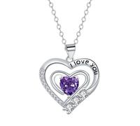 KIJSKKOPO Collier « Je T’Aime » En Forme De Cœur pour Maman, Pendentif Double Cœur Argenté Avec Zircon Cubique, Cadeau pour Une Petite Amie, Une Épouse Ou Une Maman (Anniversaire, Sa