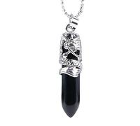 KIJSKKOPO Collier Pendentif En Pierre De Cristal À Pointe Hexagonale, Bijoux, Reiki Naturel, Onyx Noir, Argent, Long Enveloppé, Énergie, Pierre Précieuse, Chakra, Collier Viking pour Femmes Et H