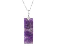 KIJSKKOPO Collier Pendentif Rectangulaire En Pierre Naturelle, Reiki Howlite Energy Gemstone Chakra Pendentif Collier Bijoux Cadeau pour Femmes Hommes Sa Mère Améthyste
