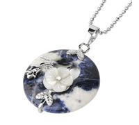 KIJSKKOPO Collier Pendentif Rond En Pierre Naturelle, Feuilles Florales En Argent Rose Incrustées De Cercle Creux Reiki Turquoise Pièce Porte Bonheur Pendentif En Cristal Énergie Collier De Pierr
