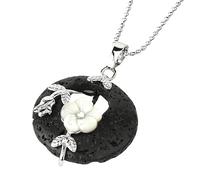 KIJSKKOPO Collier Pendentif Rond En Pierre Naturelle, Feuilles Florales En Argent Rose Incrustées De Cercle Creux Reiki Turquoise Pièce Porte Bonheur Pendentif En Cristal Énergie Collier De Pierr