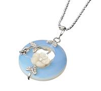 KIJSKKOPO Collier Pendentif Rond En Pierre Naturelle, Feuilles Florales En Argent Rose Incrustées De Cercle Creux Reiki Turquoise Pièce Porte Bonheur Pendentif En Cristal Énergie Collier De Pierr