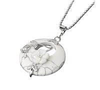 KIJSKKOPO Collier Pendentif Rond En Pierre Naturelle, Feuilles Florales En Argent Rose Incrustées De Cercle Creux Reiki Turquoise Pièce Porte Bonheur Pendentif En Cristal Énergie Collier De Pierr