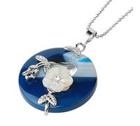 KIJSKKOPO Collier Pendentif Rond En Pierre Naturelle, Feuilles Florales En Argent Rose Incrustées De Cercle Creux Reiki Turquoise Pièce Porte Bonheur Pendentif En Cristal Énergie Collier De Pierr