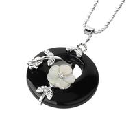 KIJSKKOPO Collier Pendentif Rond En Pierre Naturelle, Feuilles Florales En Argent Rose Incrustées De Cercle Creux Reiki Turquoise Porte Bonheur Pendentif En Cristal Énergie Collier De Pierres Pré