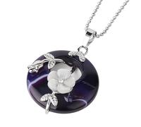 KIJSKKOPO Collier Pendentif Rond En Pierre Naturelle, Feuilles Florales En Argent Rose Incrustées De Cercle Creux Reiki Turquoise Pièce Porte Bonheur Pendentif En Cristal Énergie Collier De Pierr