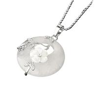 KIJSKKOPO Collier Pendentif Rond En Pierre Naturelle, Feuilles Florales Roses Argentées Incrustées De Cercle Creux Reiki Turquoise Porte Bonheur Pendentif En Cristal Énergie Collier De Pierres Pr
