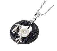 KIJSKKOPO Collier Pendentif Rond En Pierre Naturelle, Feuilles Florales Roses Argentées Incrustées De Cercle Creux Reiki Turquoise Porte Bonheur Pendentif En Cristal Énergie Collier De Pierres Pr