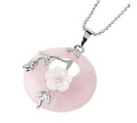 KIJSKKOPO Collier Pendentif Rond En Pierre Naturelle, Feuilles Florales Roses Argentées Incrustées De Cercle Creux Reiki Turquoise Pièce Porte Bonheur Pendentif En Cristal Énergie Collier De Pie
