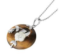 KIJSKKOPO Collier Pendentif Rond En Pierre Naturelle, Feuilles Florales Roses Argentées Incrustées De Cercle Creux Reiki Turquoise Porte Bonheur Pendentif En Cristal Énergie Collier De Pierres Pr