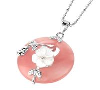 KIJSKKOPO Collier Pendentif Rond En Pierre Naturelle, Feuilles Florales Roses Argentées Incrustées De Cercle Creux Reiki Turquoise Pièce Porte Bonheur Pendentif En Cristal Énergie Collier De Pie