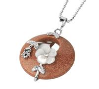 KIJSKKOPO Collier Pendentif Rond En Pierre Naturelle, Feuilles Florales Roses Argentées Incrustées De Cercle Creux Reiki Turquoise Porte Bonheur Pendentif En Cristal Énergie Collier De Pierres Pr
