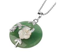 KIJSKKOPO Collier Pendentif Rond En Pierre Naturelle, Feuilles Florales Roses Argentées Incrustées De Cercle Creux Reiki Turquoise Porte Bonheur Pendentif En Cristal Énergie Collier De Pierres Pr
