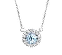 KIJSKKOPO Collier Rond En Argent Sterling 925, Incrustation D'Argent, Pendentif En Zircon Taille Fleur De Grenat Rouge, Pierre Naissance, Collier Ras Du Cou Réglable, Bijoux Mariage, Anniversaire,