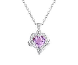 KIJSKKOPO Colliers En Argent Sterling 925 En Forme De Cœur pour Femmes, Pendentif En Forme D'Étoile Météore Incrustée De Zircon Violet Taillé, Collier Ras Du Cou Réglable, Bijoux Mariage, Cad