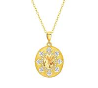 KIJSKKOPO Colliers En Argent Sterling 925 pour Femmes, Pendentif En Forme De Fleur Ronde Creuse Incrustée De Zircon Ovale, Collier Ras Du Cou Réglable, Bijou Cadeau Jaune