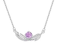 KIJSKKOPO Colliers En Argent Sterling 925 pour Femmes, Pendentif En Forme Plume Argent Incrusté De Zircon Bleu Rond, Pierre Naissance, Collier Ras Du Cou Réglable, Bijoux Mariage, Cadeau D'Annive