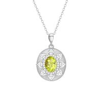 KIJSKKOPO Colliers En Argent Sterling 925 pour Femmes, Pendentif En Pierre Naissance En Zircon Ovale Incrusté De Fleurs Rondes Creuses Brossées Rétro, Collier Ras Du Cou Réglable, Bijoux, Cadeau