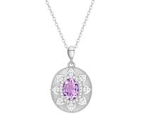 KIJSKKOPO Colliers En Argent Sterling 925 pour Femmes, Pendentif En Pierre Naissance En Zircon Ovale Incrusté De Fleurs Rondes Creuses Brossées Rétro, Collier Ras Du Cou Réglable, Bijoux, Cadeau