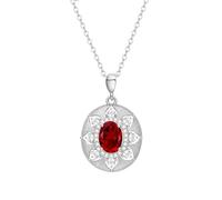 KIJSKKOPO Colliers En Argent Sterling 925 pour Femmes, Pendentif En Pierre Naissance En Zircon Ovale Incrusté De Fleurs Rondes Et Creuses Brossées Rétro, Collier Ras Du Cou Réglable, Bijoux, Cad