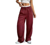 KIJSKKOPO Pantalon À Rayures Taille Haute pour Femme, Pantalon Large Drapé Contrasté Patchwork Noir avec Poches, Pantalon De Costume Droit Hip Hop Y2K Décontracté Et Élégant d'automne Rouge F
