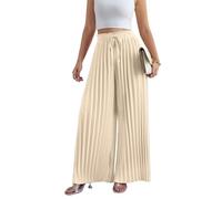 KIJSKKOPO Pantalon Décontracté 7/8 pour Femme, Jambes Larges, Léger, Taille Élastiquée avec Poches, Coupe Ample, Style Palazzo D'Été, Beige, Taille M. Idéal pour Le Travail, La Plage, Les Va