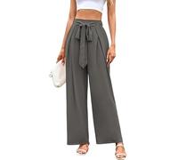 KIJSKKOPO Pantalon Palazzo Long À Jambes Larges Plissées Et À Nouer sur Le Devant, Taille Haute Élastique, Gris, Taille S, Idéal pour L'Été. Léger Et Fluide, Il Est Doté De Poches Et Parfai