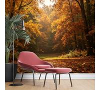 KIJSKKOPO Papier Peint Forêt D'Automne 210X300cm, Fresque Murale En Soie Imprimée, Motif Feuillage Doré D'Automne, Paysage Forestier Pittoresque Avec Orangers Et Lumière Chaude Du Soleil, pour L