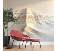 KIJSKKOPO Papier Peint Mural Beige Montagne 105 X 150 cm, Imprimé En Soie 3D Effet Plâtre, Paysage De Sommets Superposés Blanc Chaud Et De Vallée Brumeuse, pour La Décoration De Chambre Ou De