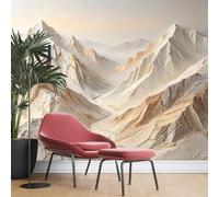 KIJSKKOPO Papier Peint Mural En Soie 210 X 300 cm, Beige, Paysage De Montagne Et De Vallée, Effet 3D Texturé Aspect Plâtre, Grande Décoration Murale Neutre pour Salon, Chambre, Intérieur De Mai
