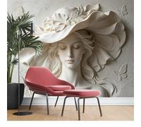 KIJSKKOPO Papier Peint Mural En Soie, 256 X 350 Cm, Représentant Une Femme Classique Sculptée Avec Un Chapeau Fleuri. Idéal pour Décorer Un Mur de Salon Ou de Chambre.
