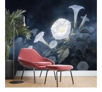 KIJSKKOPO Papier Peint Mural En Soie « Fleur de Lune de Minuit », Grand Format, Motif Floral Blanc, Décor de Fond pour Salon, Chambre Et Intérieur, Papier Peint Botanique En Soie, 175 X 250 cm
