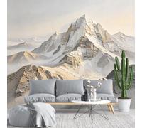 KIJSKKOPO Papier Peint Mural En Soie Montagne de Soie 140 X 200 cm, Imprimé 3D de Sommets Enneigés, Décor Artistique de Paysage Alpin Rocheux Gris Ensoleillé pour Salon, Chambre, Séjour, Papi
