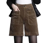 KIJSKKOPO Short en Velours Côtelé pour Femme, Noir, Fermeture Éclair À Boutons, Poches Latérales, Short À Jambe Droite, Automne Hiver, Décontracté, Ajusté, Fête, Clubwear, Short Cargo, Sex