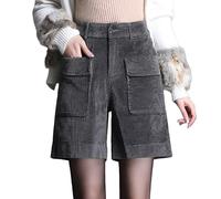 KIJSKKOPO Short en Velours Côtelé pour Femme, Noir, Fermeture Éclair Boutonnée, Poches Latérales, Jambe Droite, Short Automne Hiver, Décontracté, Ajusté, Fête, Clubwear, Short Cargo, Sexy,