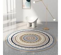 KIJyfgTR Coussin de Chaise d'ordinateur Rond de Style Mandala rétro, adapté aux planchers en Bois(Blue Khaki,100cm)