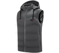 KIJyfgTR Gilet Chauffant d'extérieur avec Capuche d'hiver, 9 Zones de Chauffage, 3 Niveaux de Chauffage (Pile Non Incluse)(Gris,XL(62.5-67.5kg))