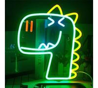 KIJyfgTR Panneau Lumineux LED en Forme de Dinosaure Vert, néon LED USB for décoration de Chambre d'enfant, Panneau Lumineux à Suspendre au Mur, 33 x 28 cm