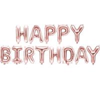 KIK KX4574_2 Ballon en plastique 340x35cm avec inscription Happy Birthday, or rose