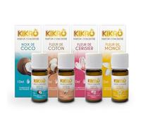 KIKAO - Pack de 4 Parfums Concentrés- Multi-Usages : Diffusion (diffuseur électrique), Bain, DIY (Bougies, Savons) - 4 x 10ml (Fleur de monoï, Fleur de Cerisier, Fleur de Coton, Noix de Coco)