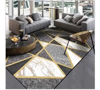 KIKCY Tapis pour salon, chambre à coucher, salon, cuisine, moderne, noir et blanc, gris, marbré doré, 140 x 200 cm