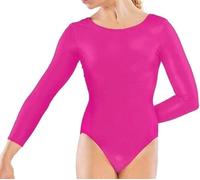 KIKFIT Justaucorps à manches longues pour fille pour ballet, danse, gymnastique et PE - Body pour enfants de 5 à 14 ans - Haut d'uniforme extensible à manches longues, rose, 7-8 ans