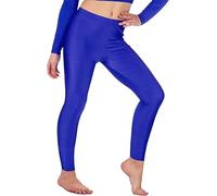 KIKFIT Leggings en Lycra Brillant pour Filles, Danse, Gymnastique, élastique, sans Pieds, Collants Extensibles pour Enfants, Collants néon, Sport, Yoga, entraînement (Bleu Royal, 7-8 Ans)